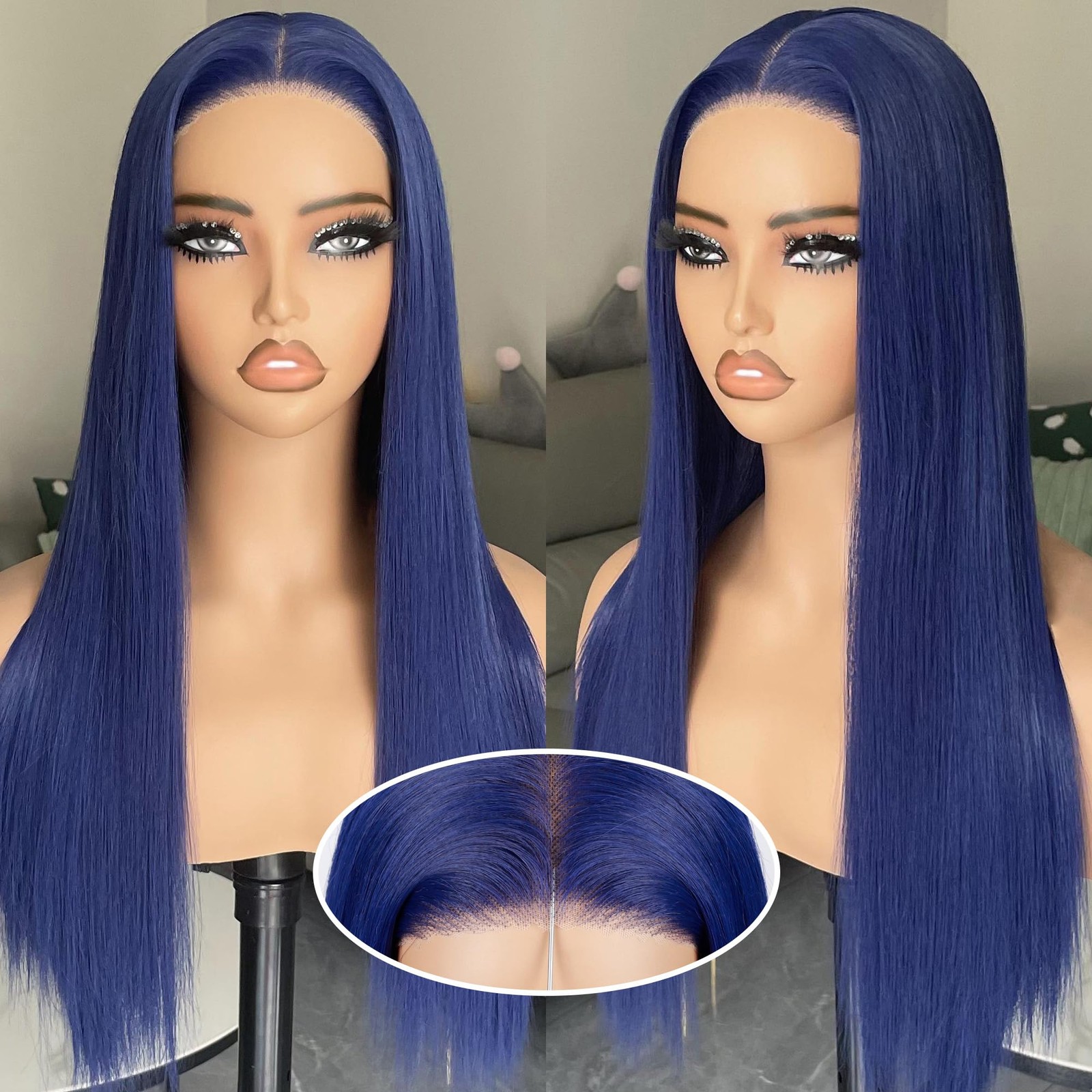 Bll Dark Blue Wig Glueless Synthetic Pre Plucked Pre Cut 6X4.5 Lace Front