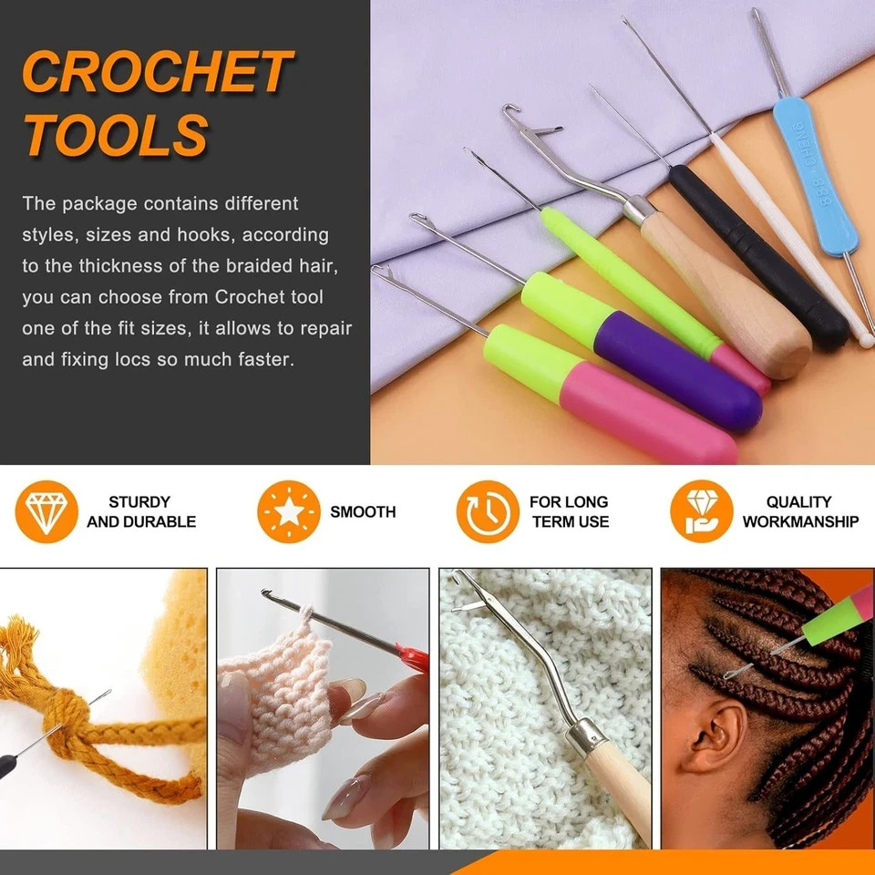 Rustark 49Pcs Dreadlocks Crochet Hook Tools Kit Hair Braid medium, Multicolor