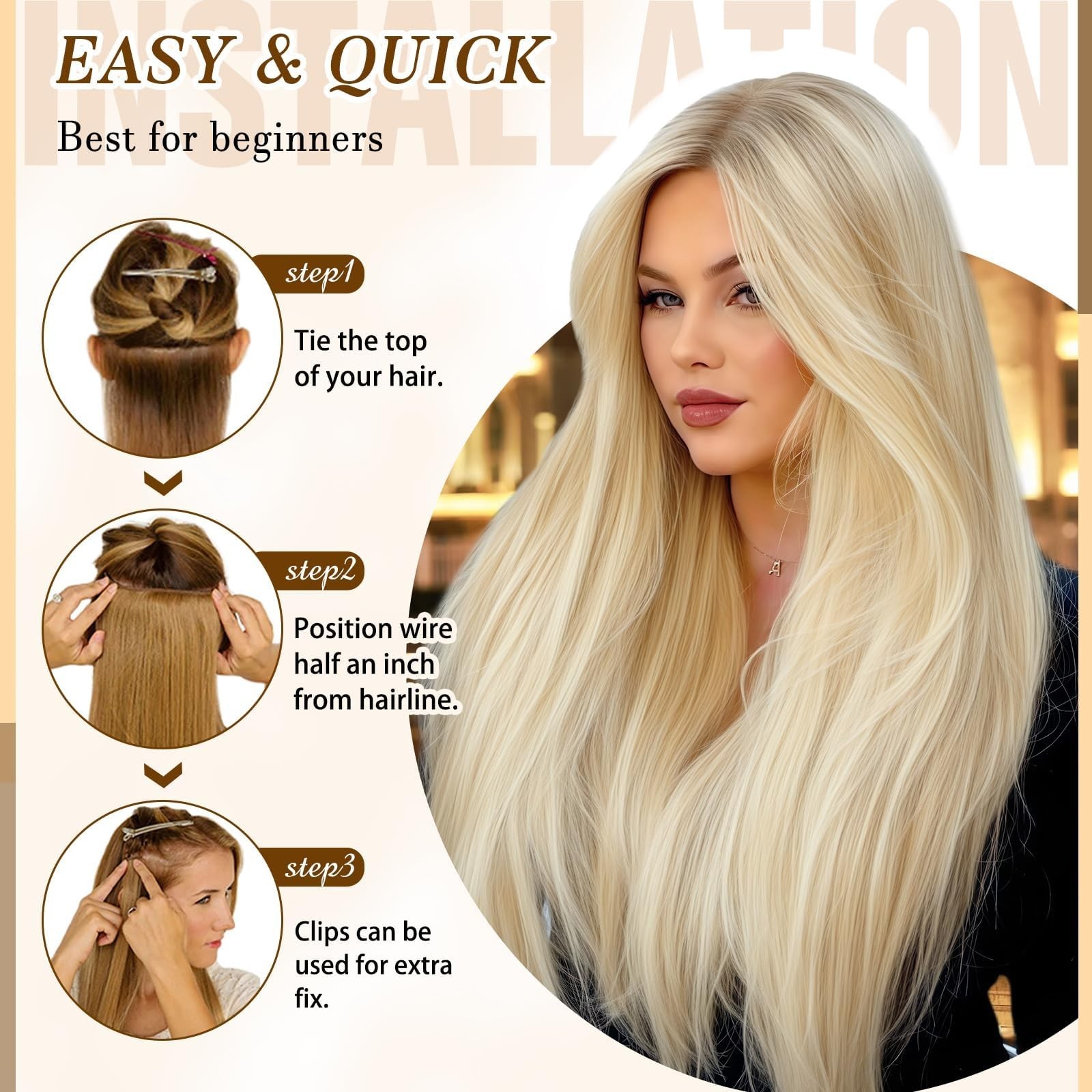 24″ 120g Clip-In Real Human Hair Extensions, Balayage Seamless Straight, 8Pcs