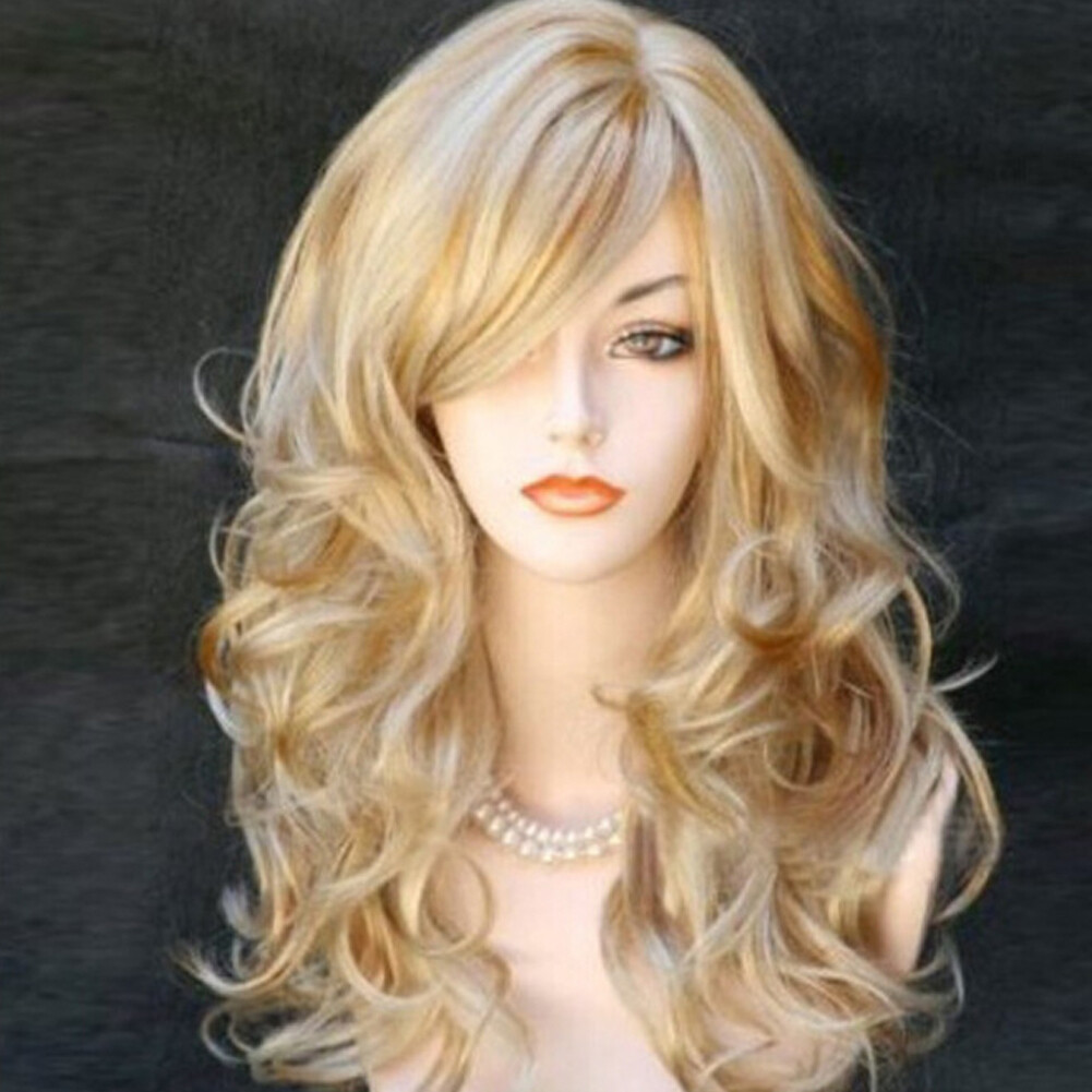 US 1-2 Pcs Women Long Curly Body Wavy Heat Resistant Blonde Highlights Full Hair