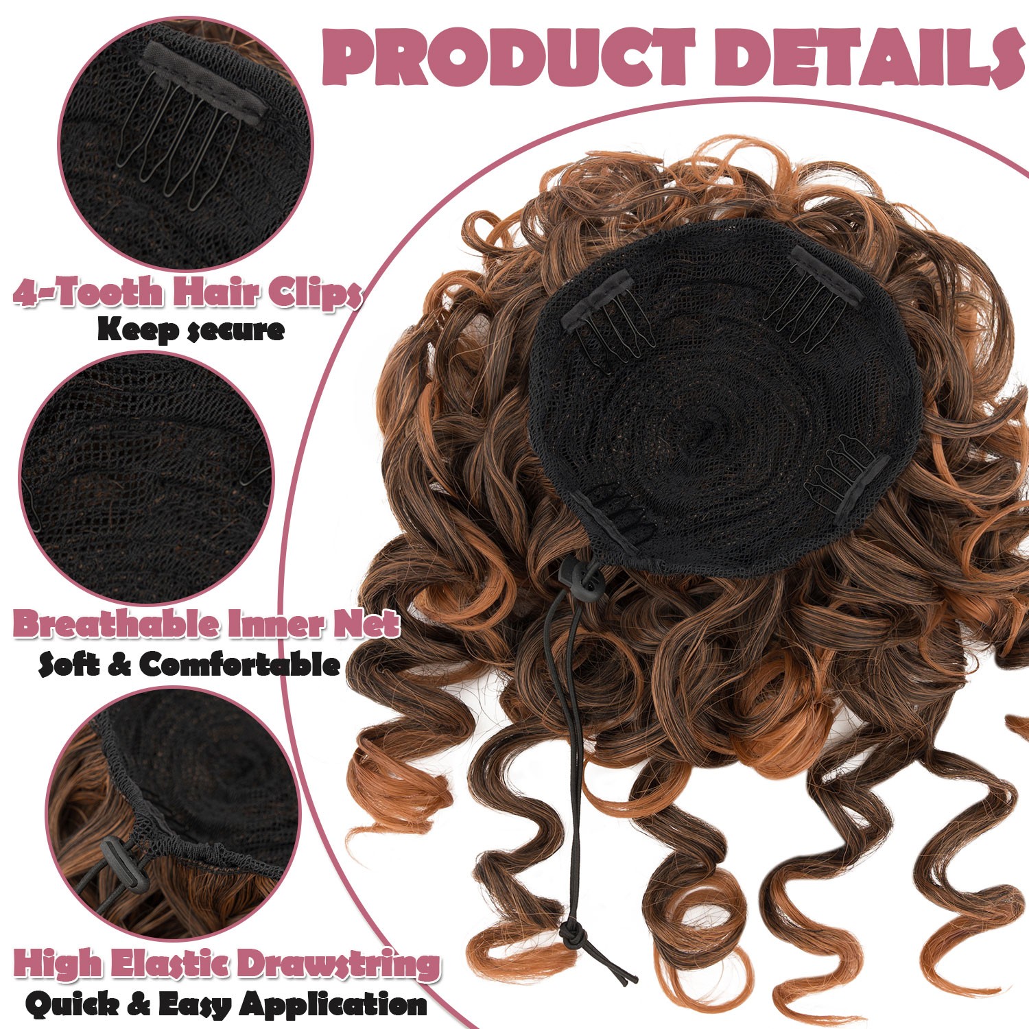Fluffy Curly Messy Bun Hair Piece Updo Drawstring Hair Extensions Real as Human