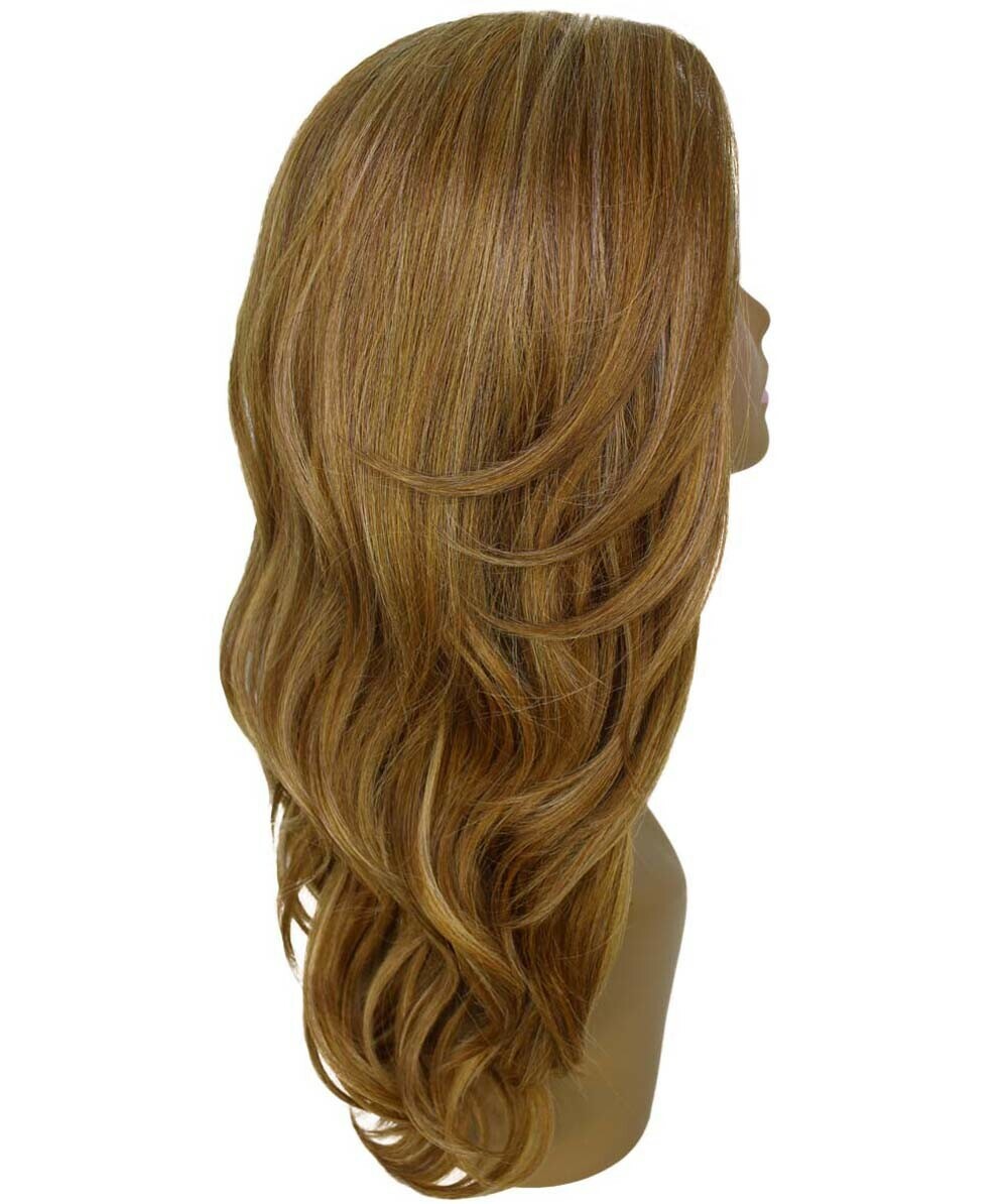LUXLUXE Cleo Wavy Layered 21 in 4X4 Hand Tied Lace Front Wig, Blonde Blend