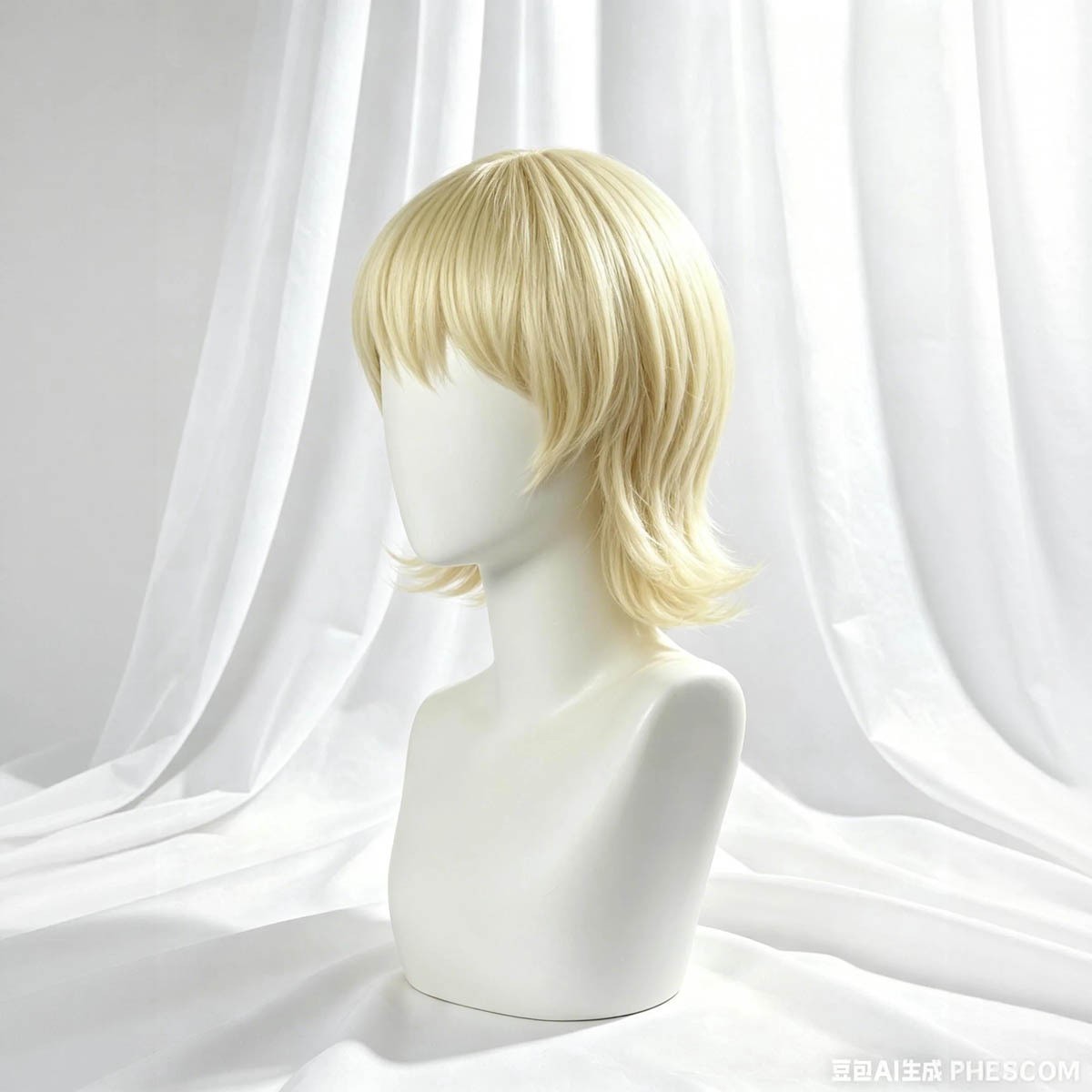 Short Blonde Wavy Wig with Bangs Natural Looking Synthetic Full Cap Wig 10 Inch