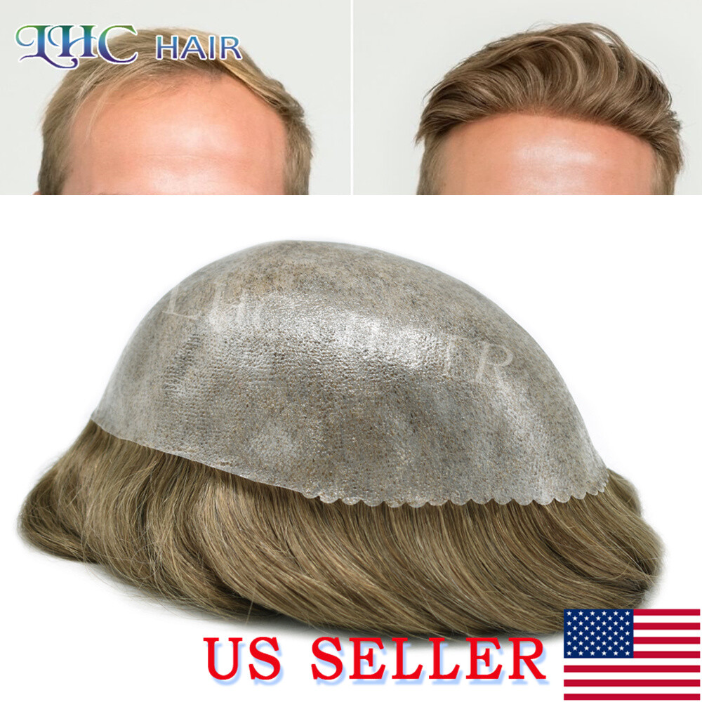 LYRICALHAIR Mens Toupee All PU Human Hair System Durable Thin Skin Hairpiece Wig