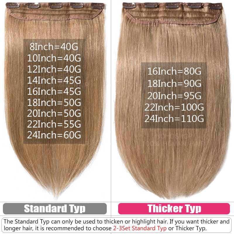 One Piece Clip In 100% Real Remy Human Hair Extensions Full Head Weft Long THICK