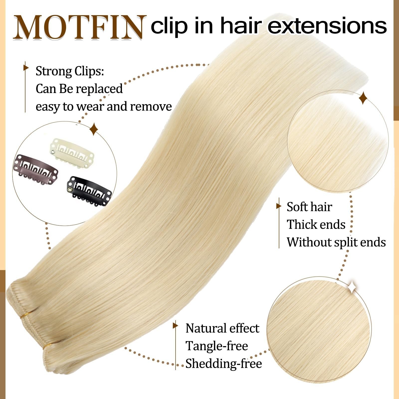 24″ 120g Clip-In Real Human Hair Extensions, Balayage Seamless Straight, 8Pcs