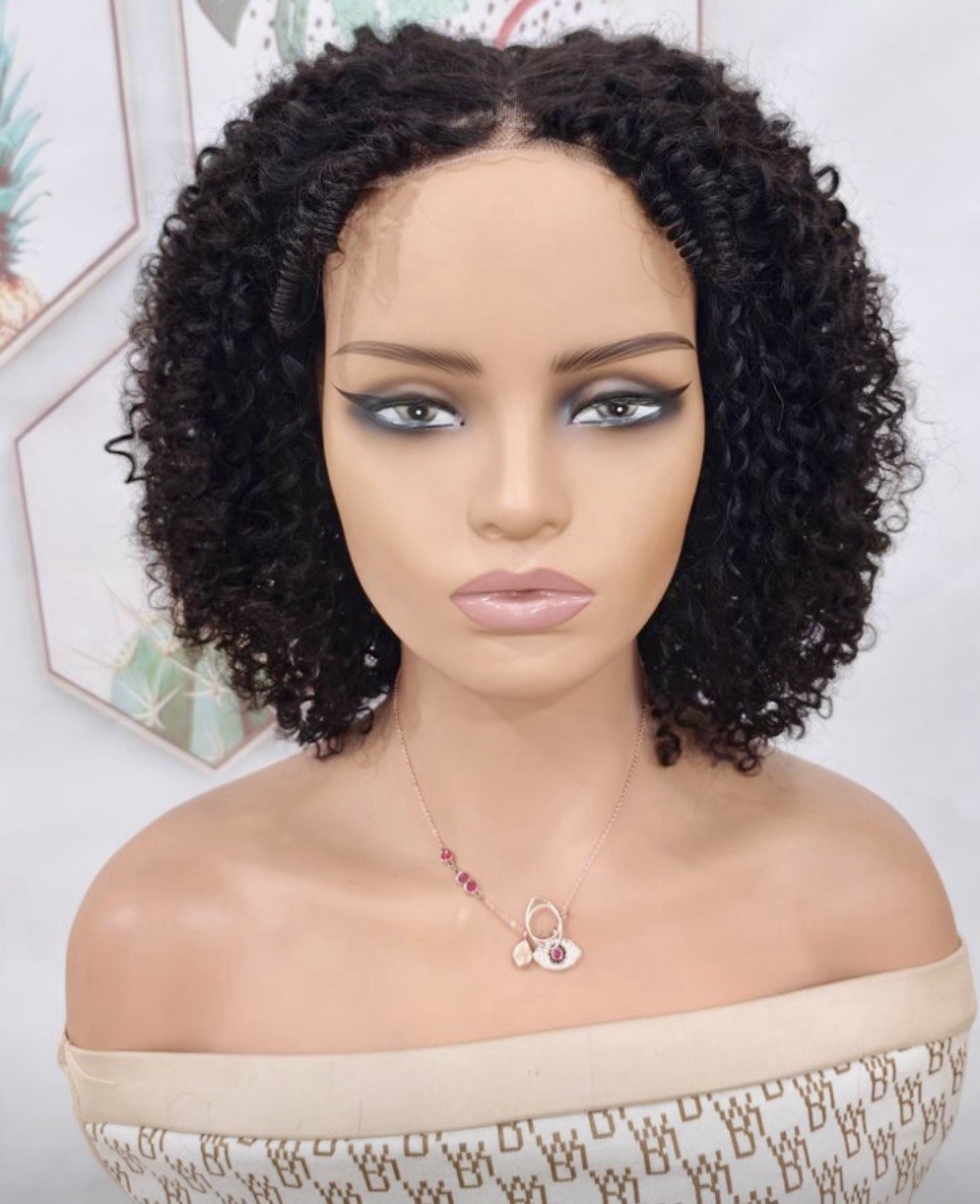 18in stretched – 4×4 Transparent Lace Closure Wig/Finger Coiled Curly
