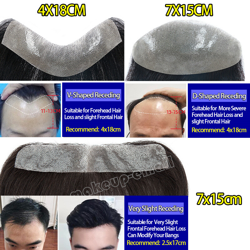 Mens Toupee Forehead Hairline 100% Real Human Hair Replacement Front Hairpiece