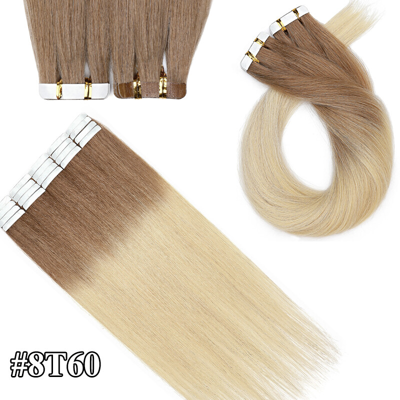 150g Straight Thick 60pcs Tape In Human Hair Extensions Skin Wefts #Bleach White
