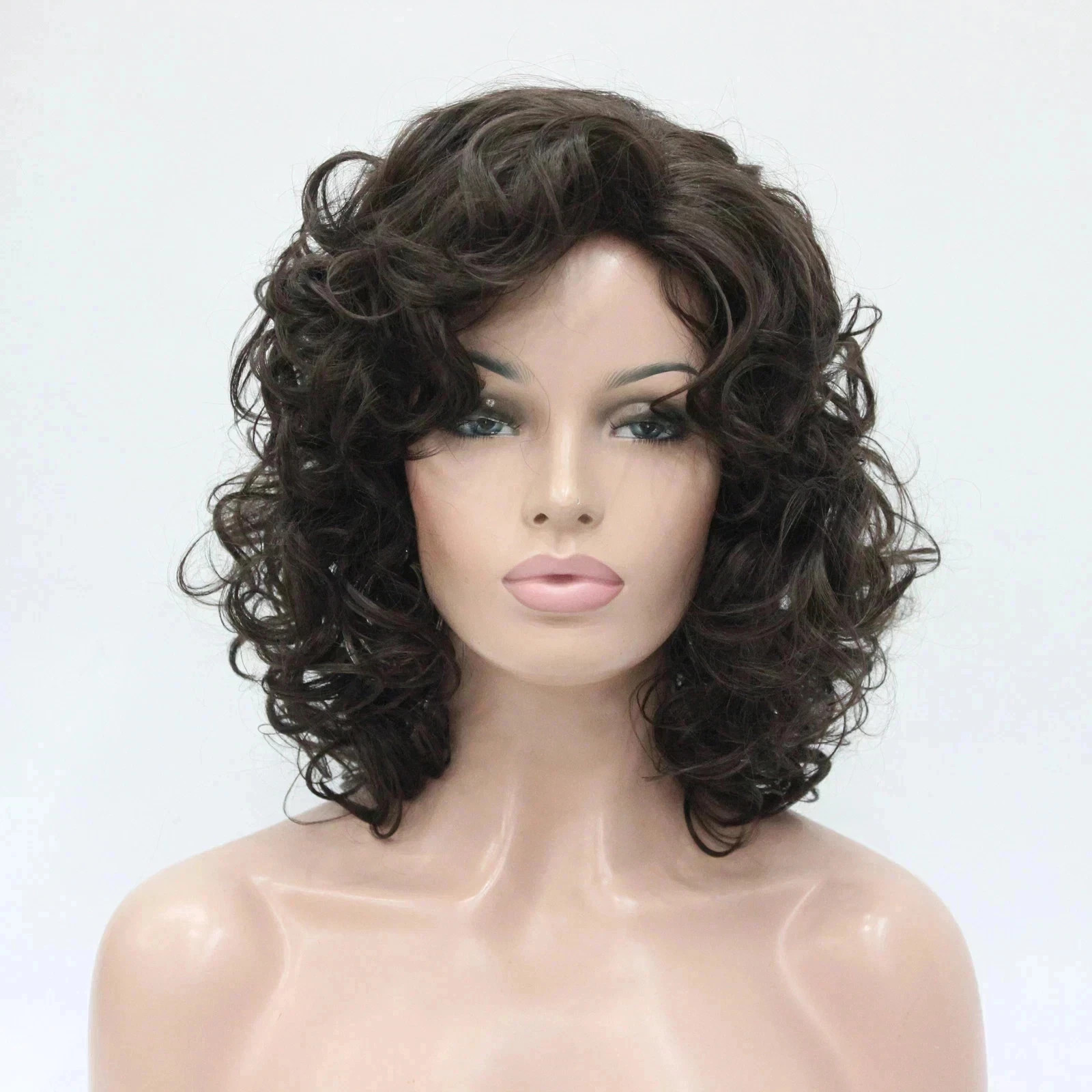 100% Human Hair New Fashion Women’s Long Natural Dark Brown Wavy Wigs 14 In
