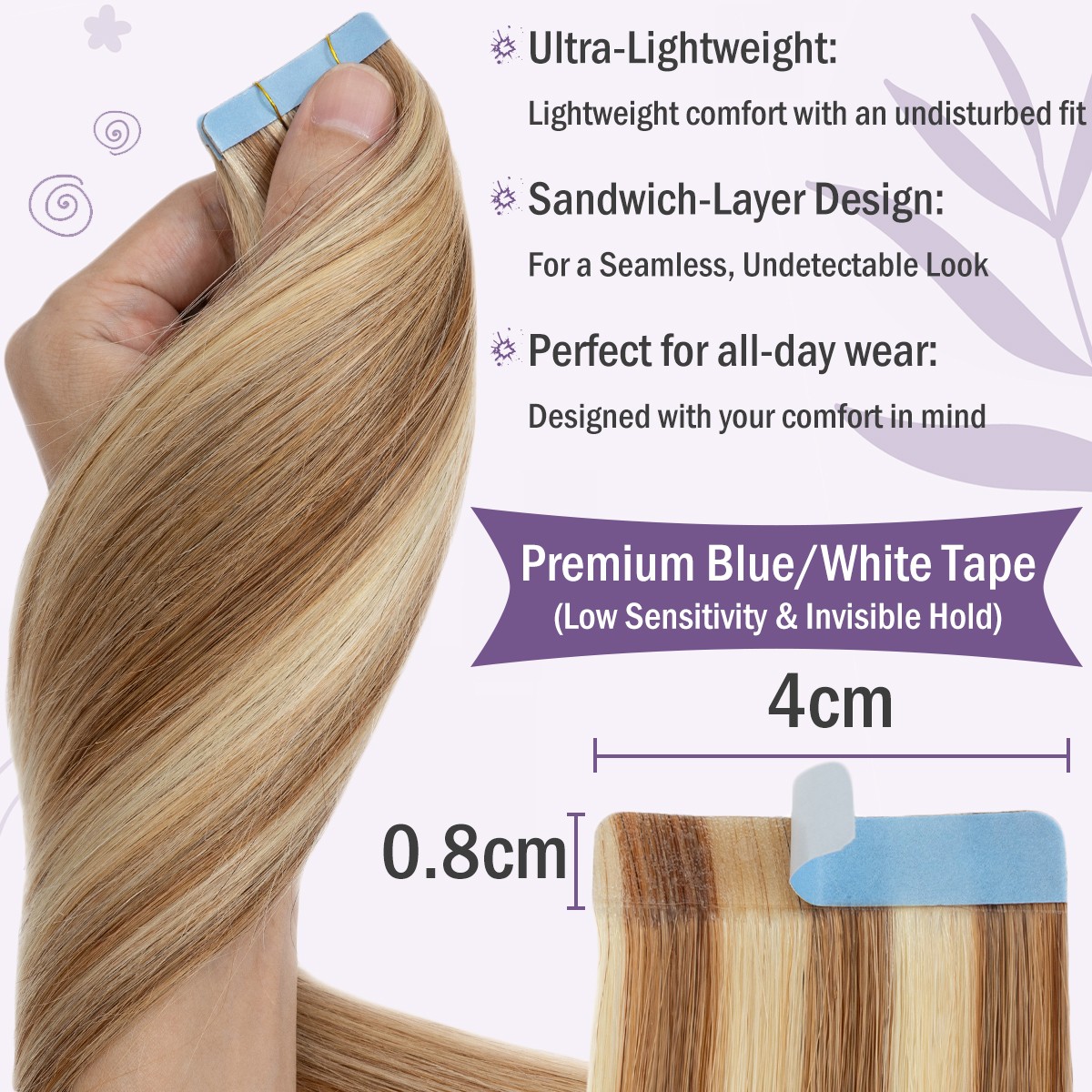 Invisible Tape In Remy Human Skin Weft 100% Hair Extensions THICK Full Head 150G