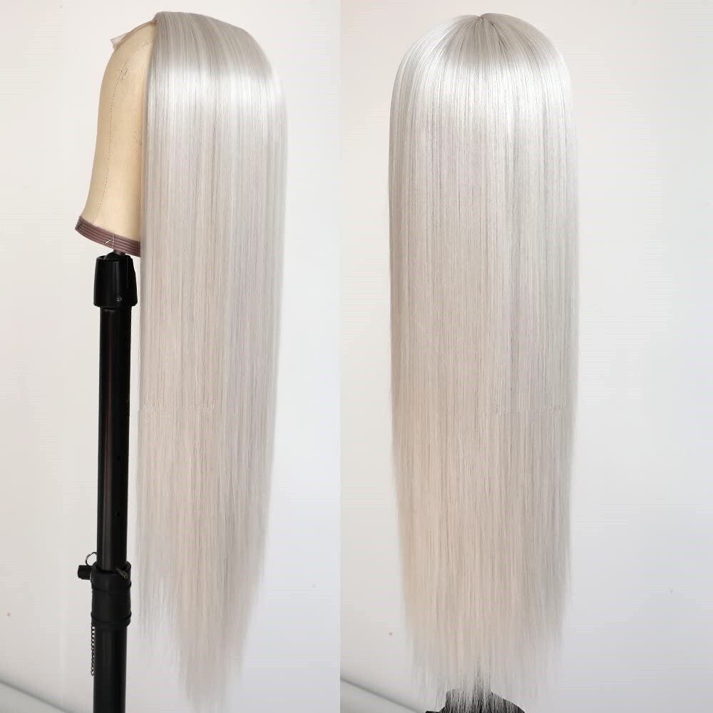 Women Long Lace Front Wigs Straight White Wig Synthetic Hair Heat Resistant Soft