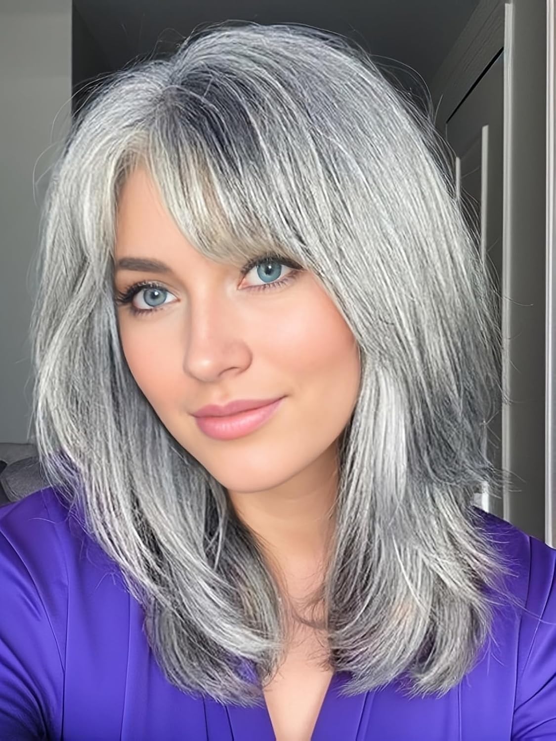 Elegant Salt and Pepper Wavy Wig with Bangs – Transform Your Look Instantly
