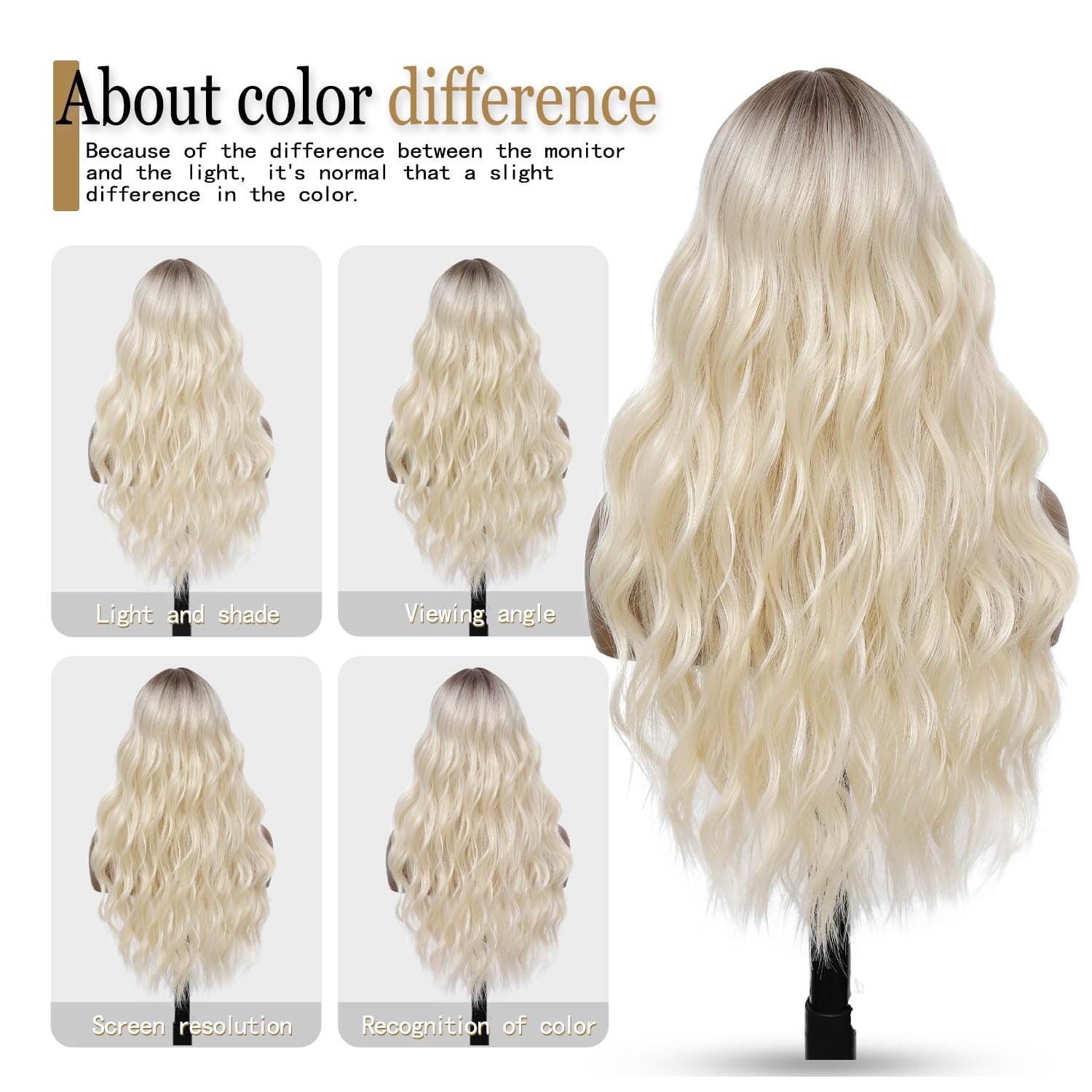 Long Wavy Ombre Blonde Wig with Curtain Bangs for Women 26 Inch Blonde With D…