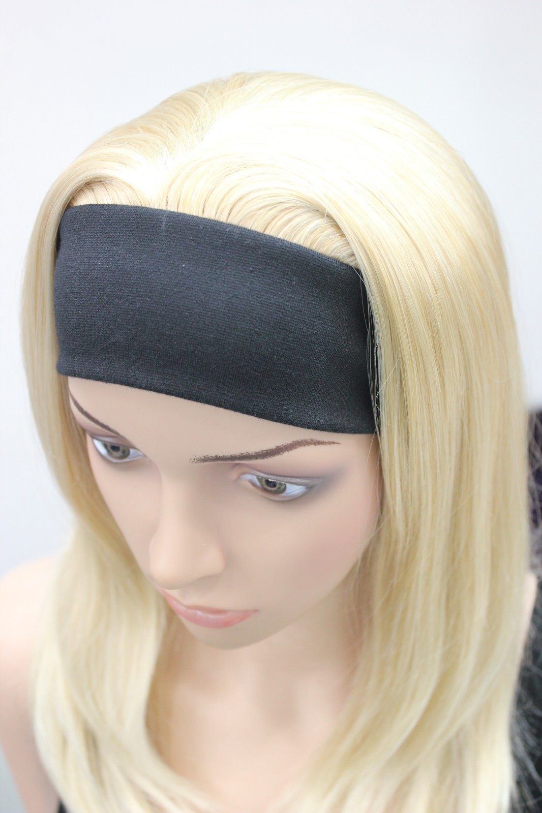 Blonde Mix 3/4 Wig With Headband Straight And Wavy End Synthetic Women’ Half Wig