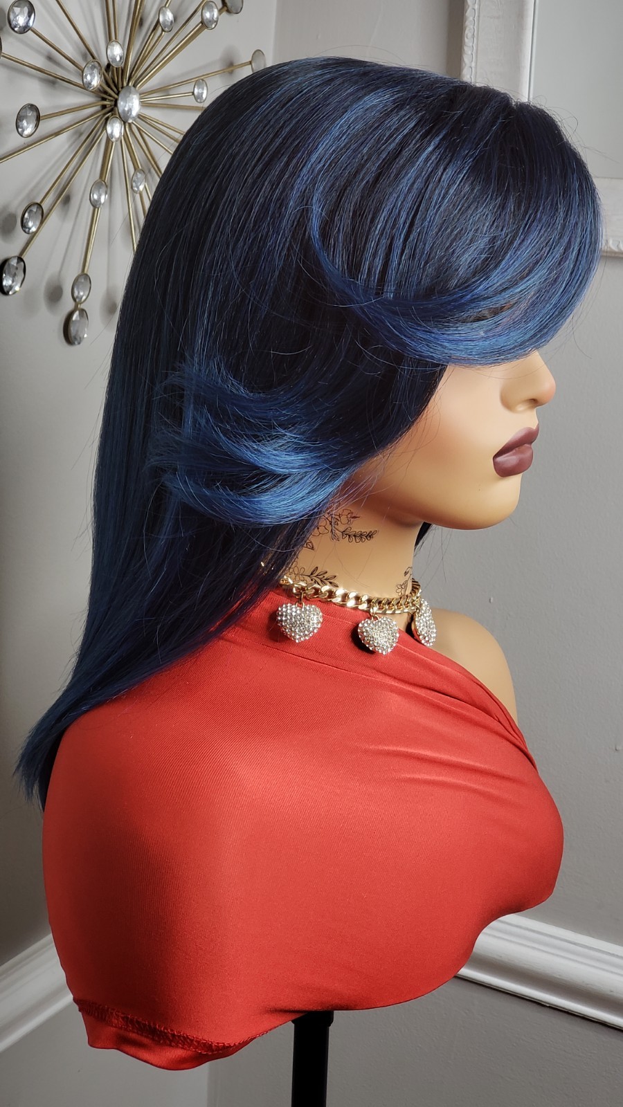 New Jade Blue Straight Bob Side Bangs Style Lace Front Wig Women Fashion Hair