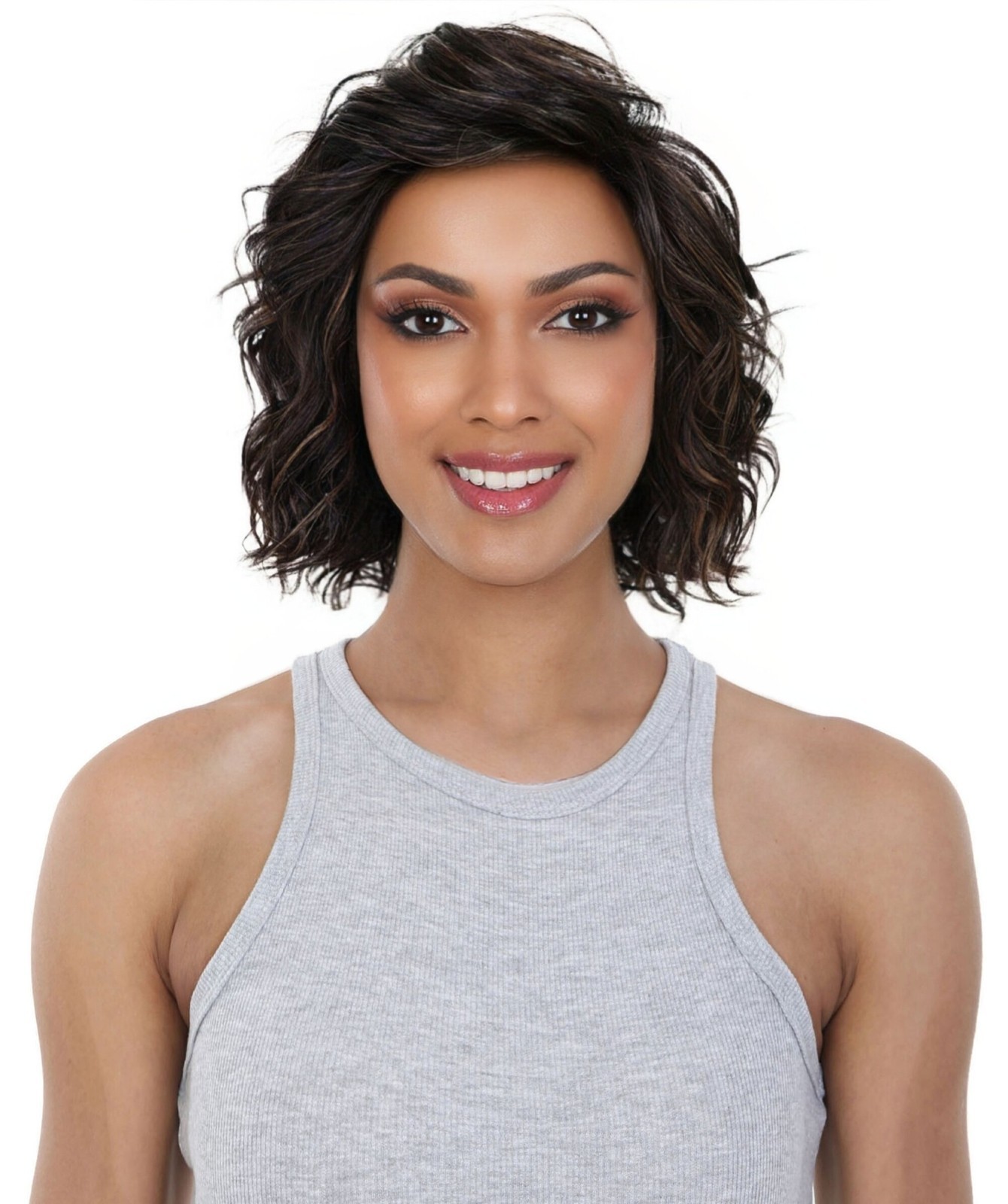 Esela 12″ Length Soft Flowing Waves with Natural Volume Human Hair Blend Wig