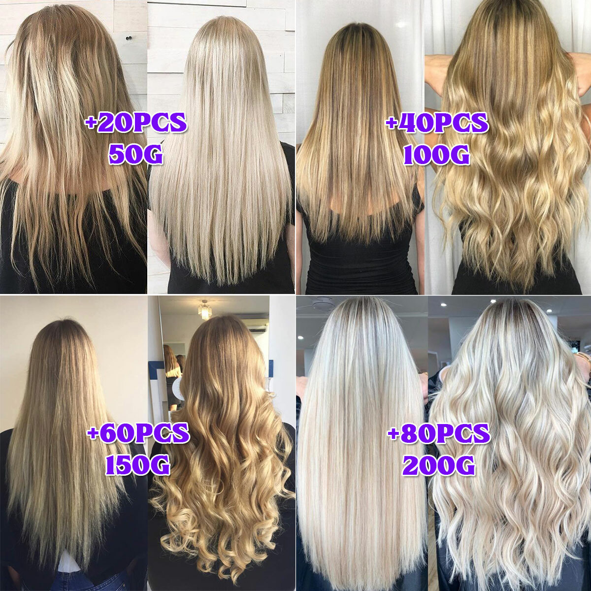 10-40PCS Tape In Real Remy Human Hair Extensions Skin Weft FULL HEAD Blond Ombre