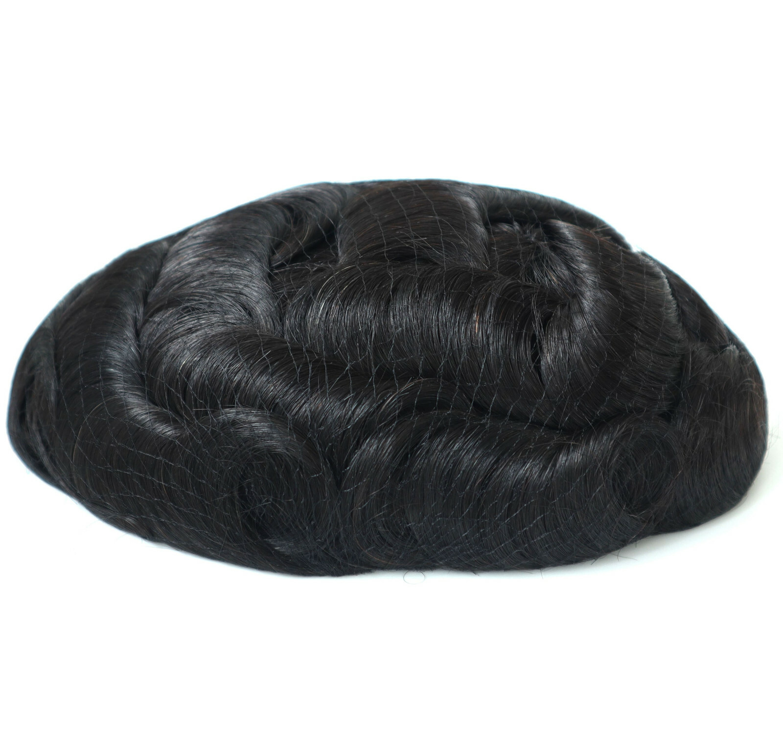 Human Hair Systems Remy Hair Hairpiece Fine Mono Poly Skin Toupee #1B US Sellers