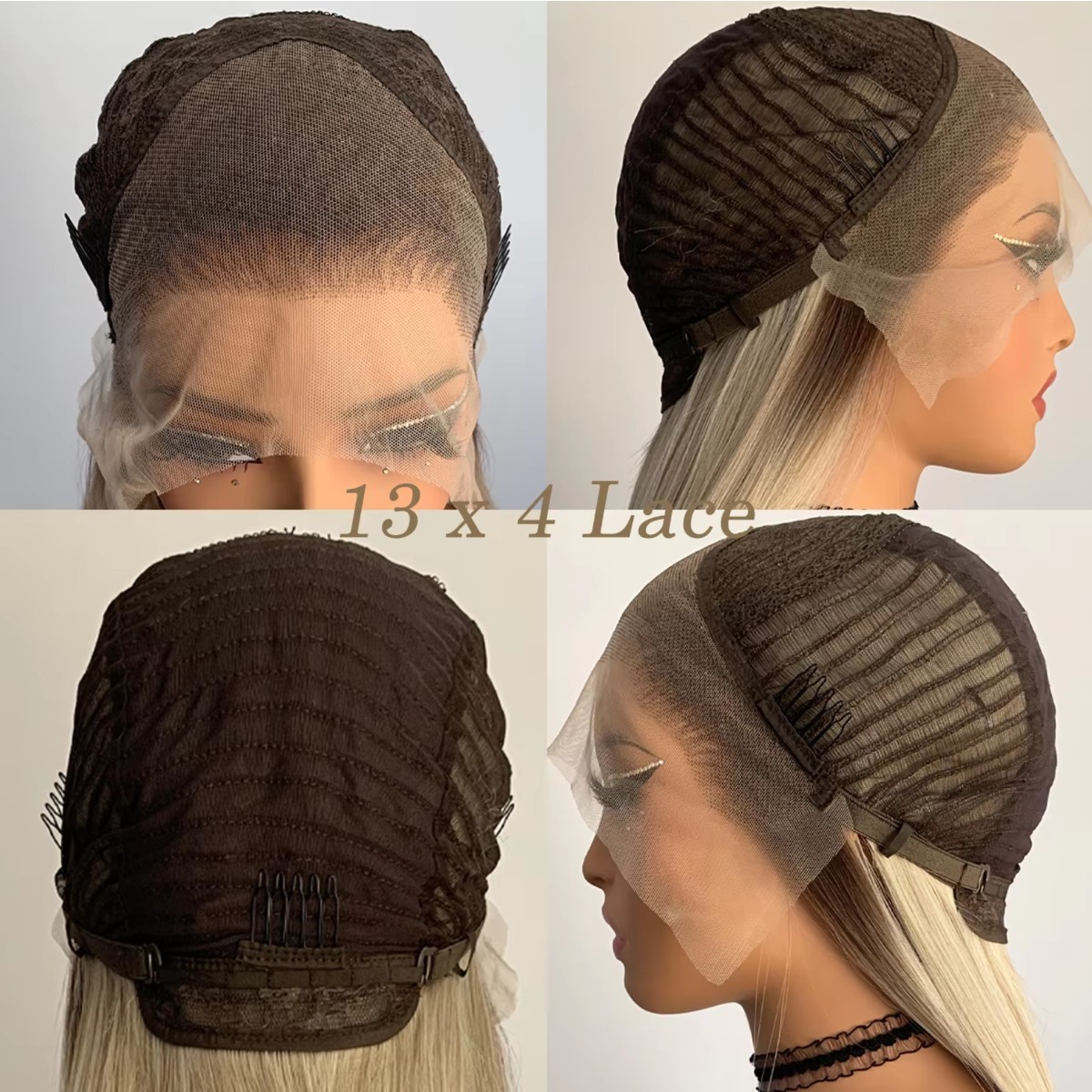Soft Ombre Blonde Heat Resistant Hair Frontal Lace Wig Long Straight Women