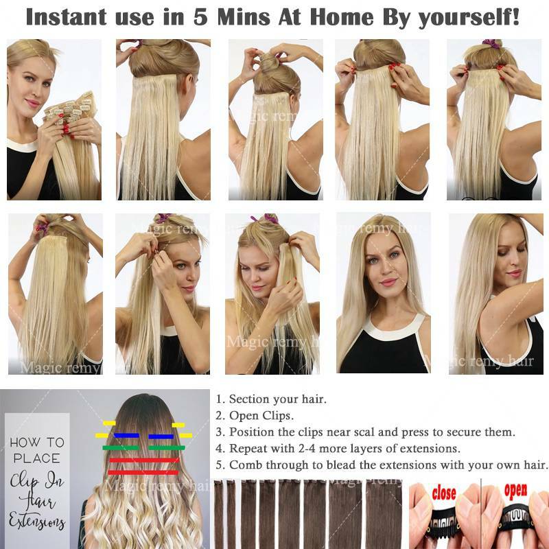 200g Double Weft Clip In 100% Remy Human Hair Extensions Thick Full Head US R03