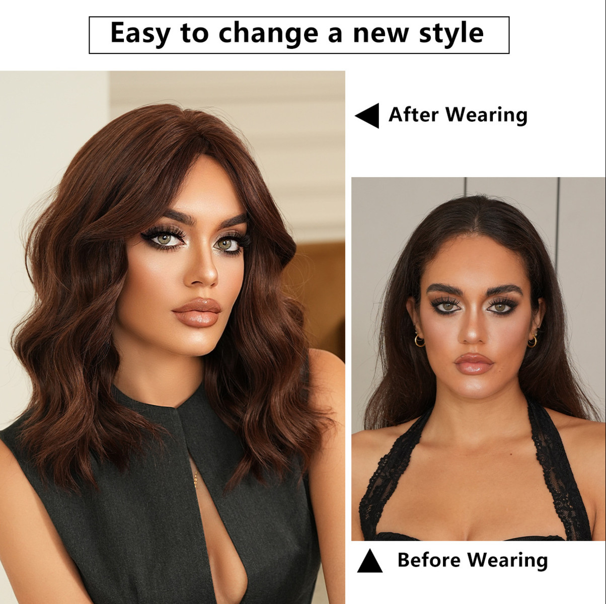 Fluffy Short Bob Wig with Curtain Bangs Heat Resistant Synthetic Cosplay Party