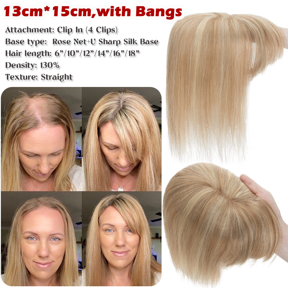 100% Real Remy Human Hair Silk Base Topper Clip in Top Women’s Hairpiece Toupee