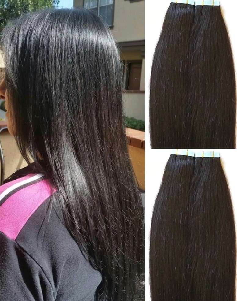 18″,20″ 100gr,40pc,Tape in Hair Extensions 100% Remy Human Hair #1B OFF Black