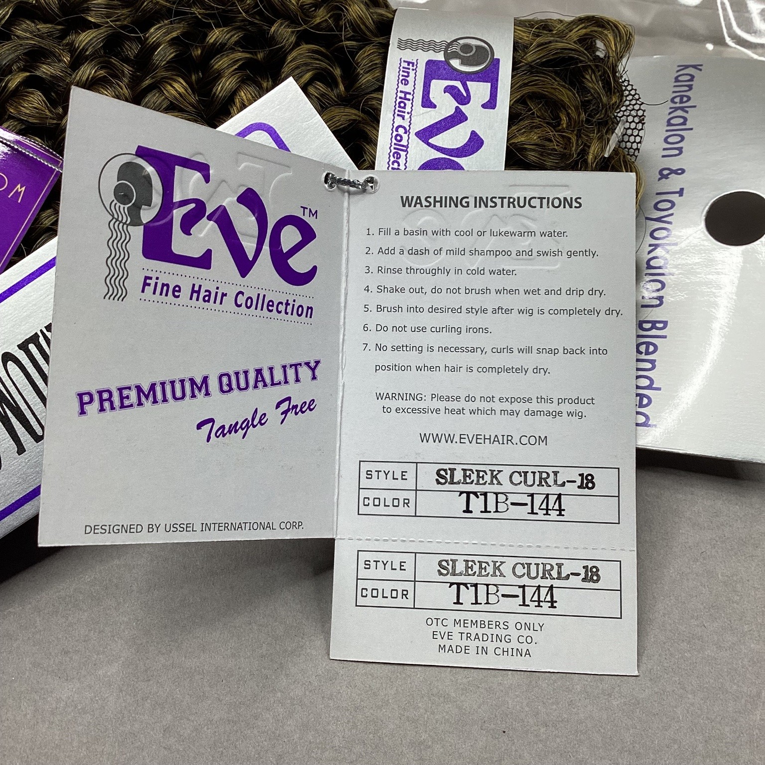 Eve SLEEK CURL-18 Hair Extensions Kanekalon Toyokalon T1B-144 Blended