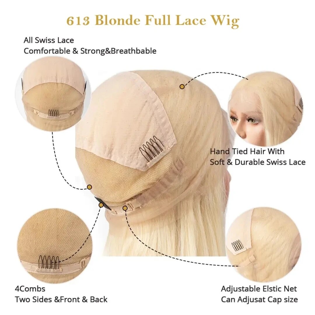 Ash Blonde Full Lace Wig Body Wave Women Glueless Human Hair Wig 613 Can be Dyed