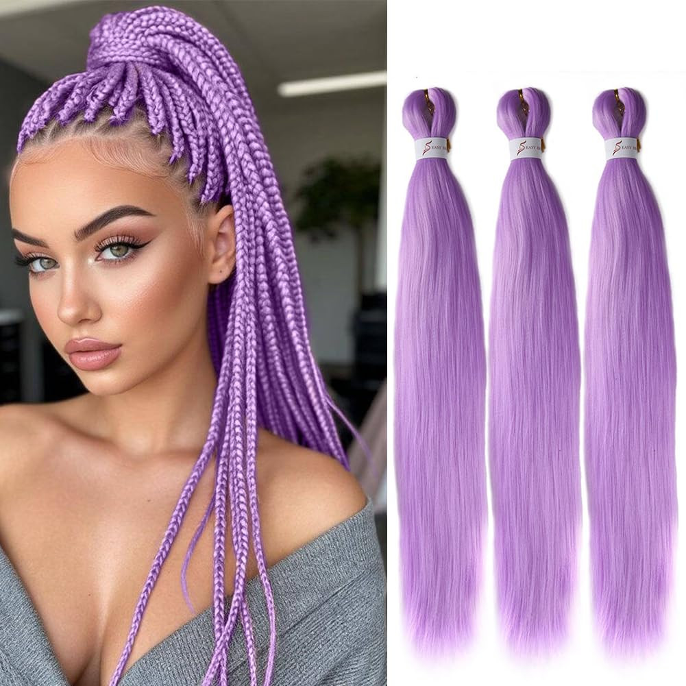 Purple Braiding Hair 24Inch 3 Packs Braiding Hair Pre Stretched Colored Hair Ext