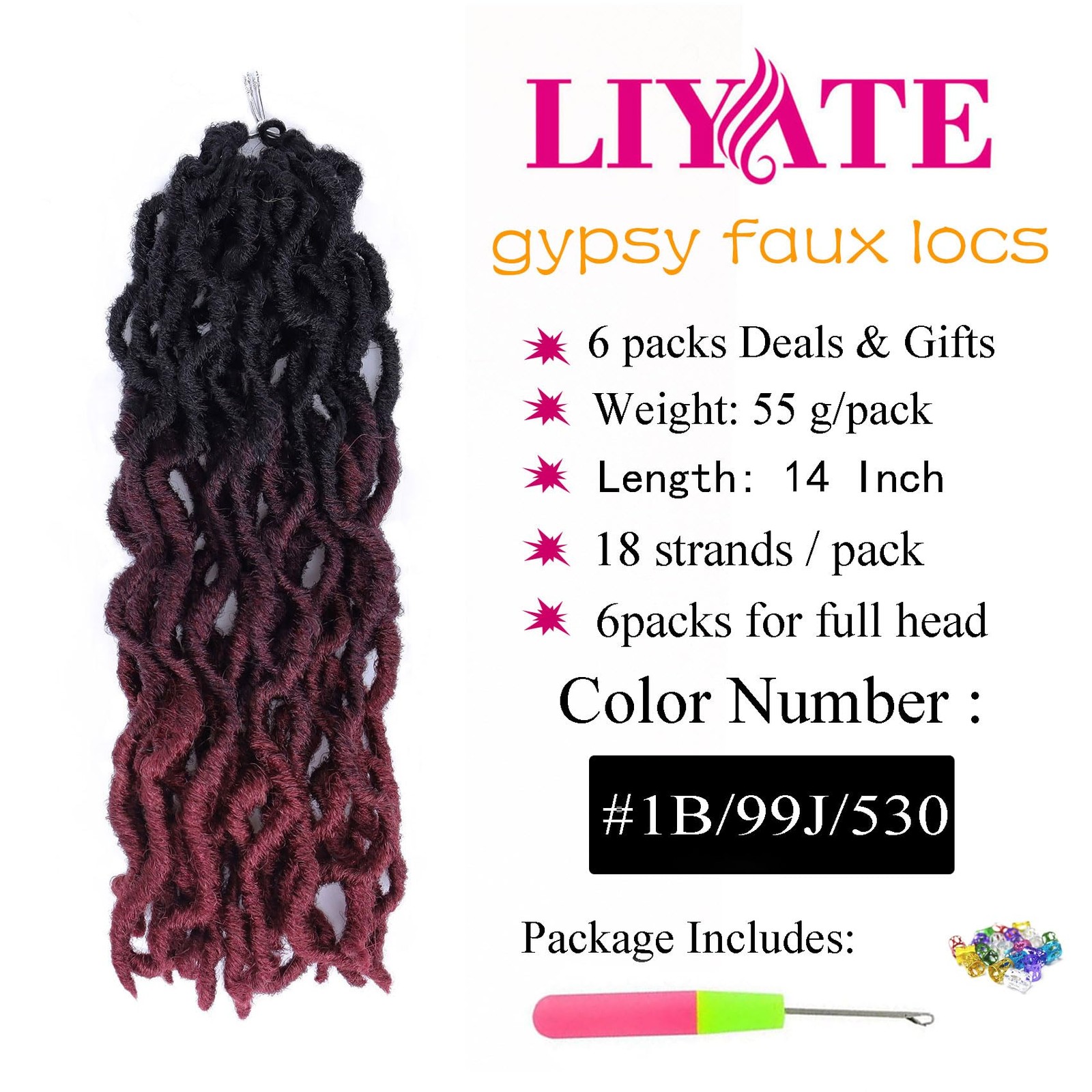 14 Inch Goddess Faux locs Crochet Hair 6 Packs/Lot Soft Gypsy Locs Wavy Croch…