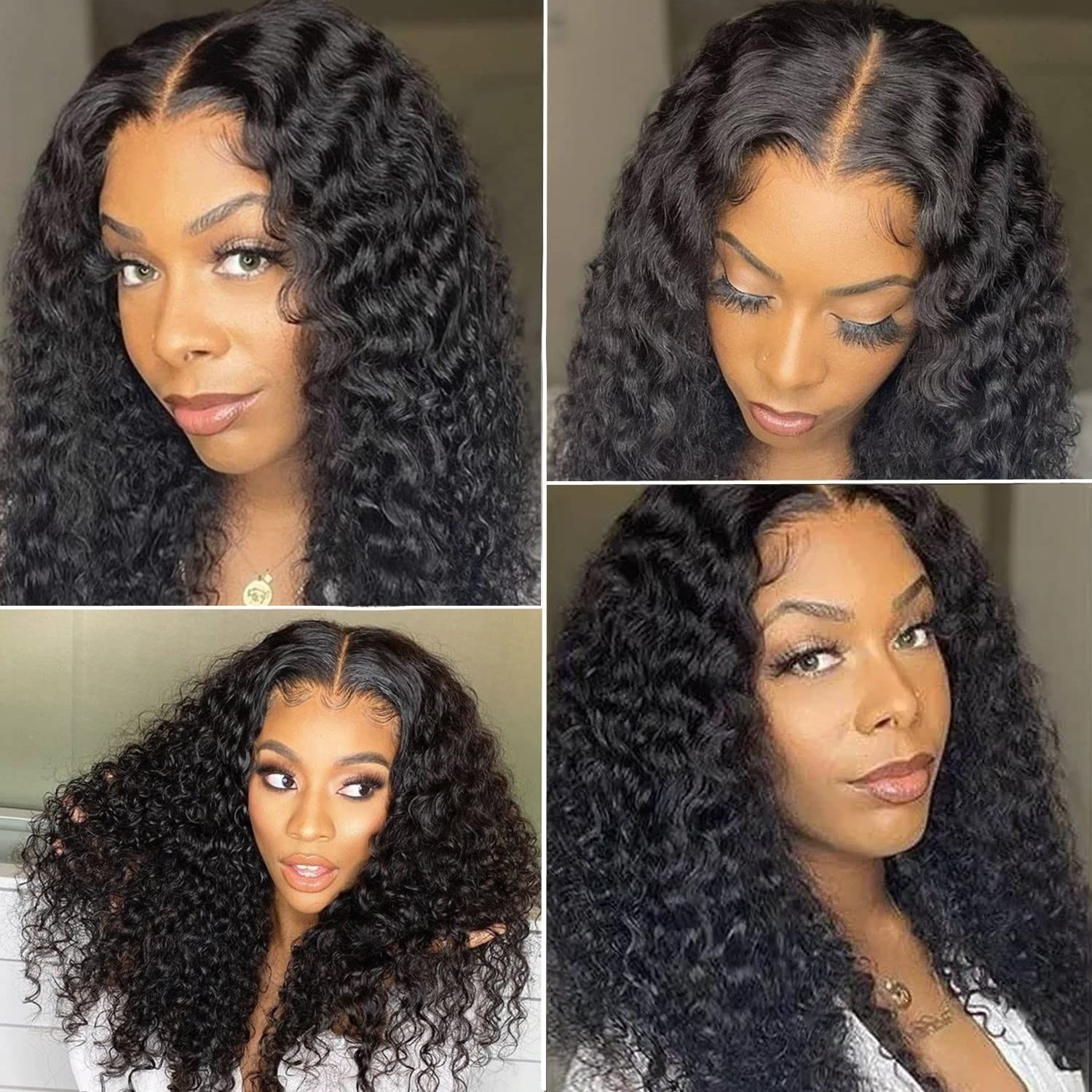 Deep Wave Lace Front Human Hair Wigs Glueless Curly HD 4×4 Lace Closure 24″