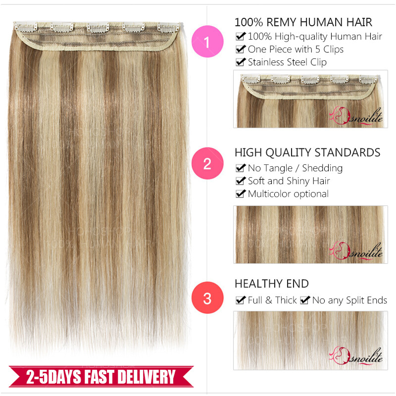 One Piece Clip In 100% Real Remy Human Hair Extensions Full Head Weft Long THICK