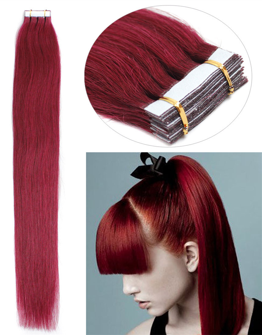 Tape In Real Human Hair Extensions Invisible Glue Skin Wefts Full Head Remy Hair