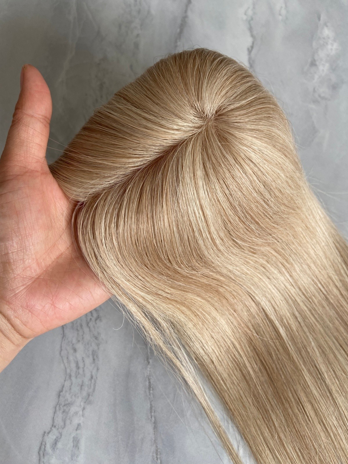100% HUMAN HAIR CLIP IN 3X5 MONO TOPPER HONEY BROWN W/BLONDE HIGHLIGHTS 14″ 16″