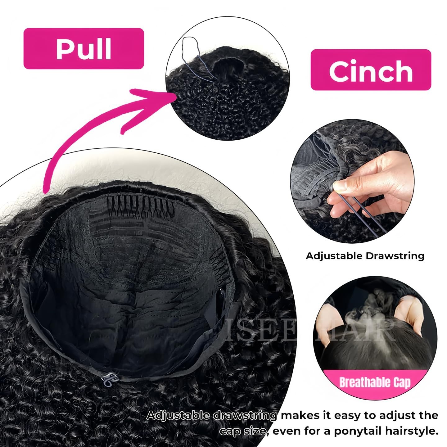 Kinky Curly Half Wig Human Hair 180% Density 16″ Glueless Clip-In Drawstring