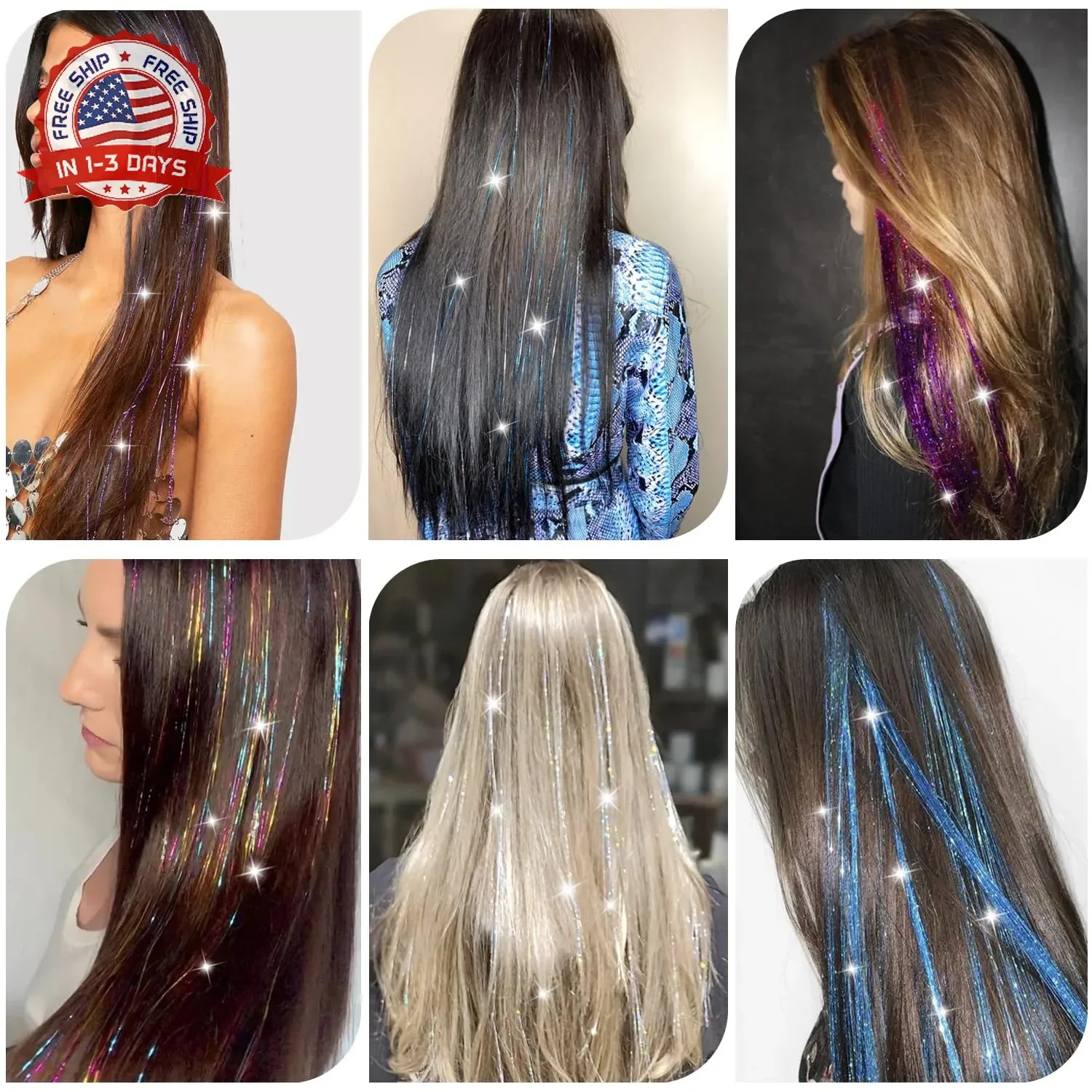 Hair Tinsel, 24 Colors 9800 Strands Hair Tinsel Kit with Tools, Heat Resistant T
