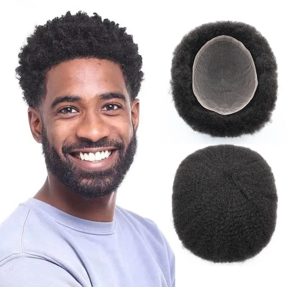 Afro Full Lace Toupee African American Mens Toupee Human Hair 4mm Wave 8”X10”