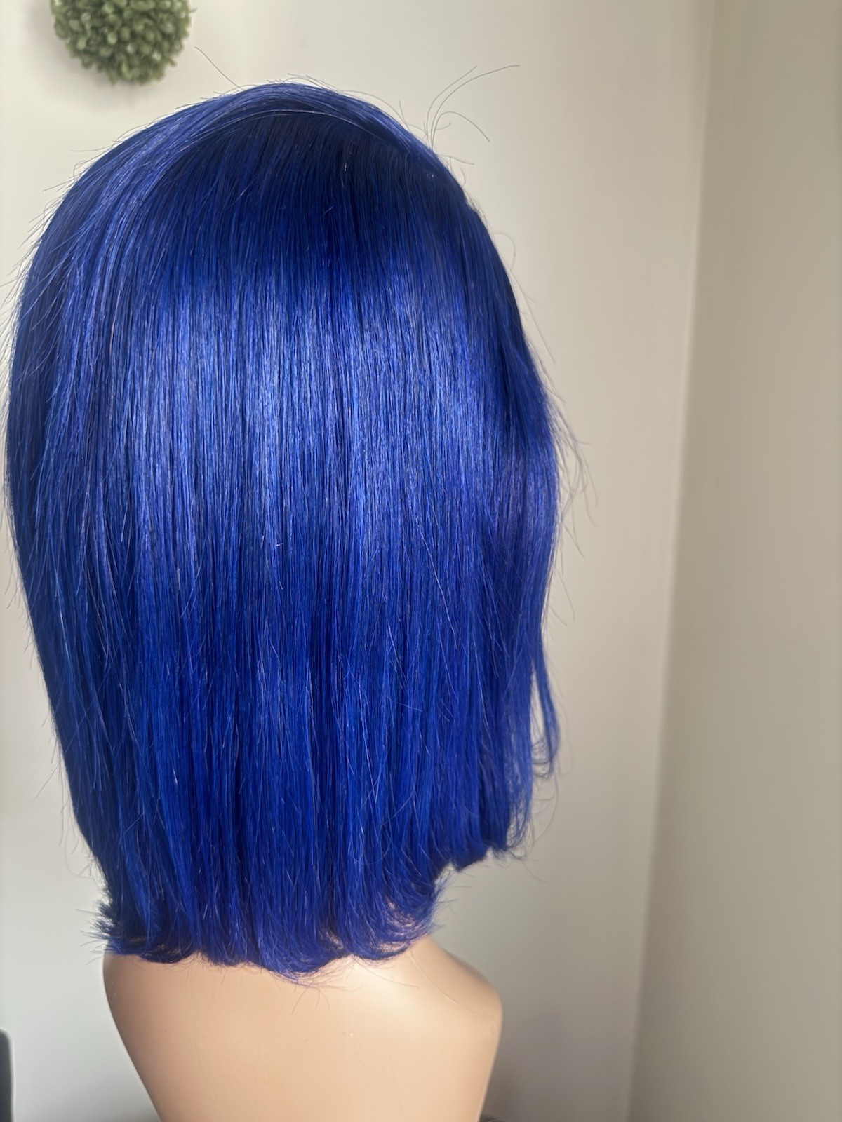 Women’s Blue Straight Bob Wig, Side Parting, Colored Theme Hairpiece 12” human