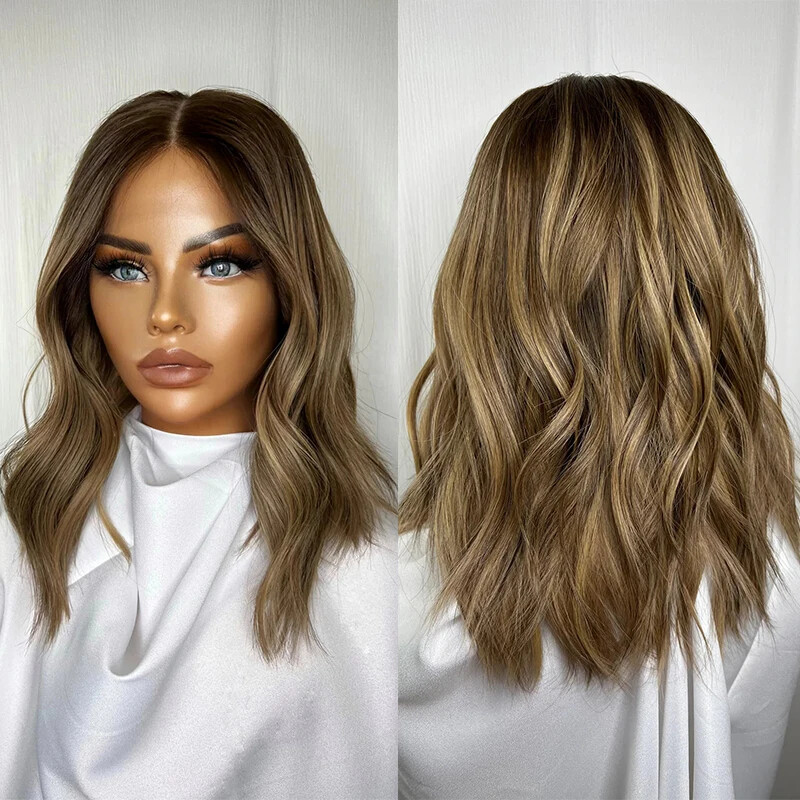 Natural Wave 13×4 Lace Frontal Wigs Caramel Ash Blonde Balayage 100% Human Hair