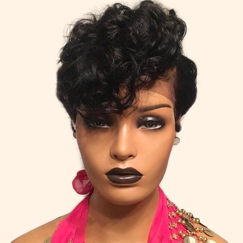 Short 4×4 Lace Closure Wig Pixie Cut Wigs for Black Women Brazilian Curly Wigs