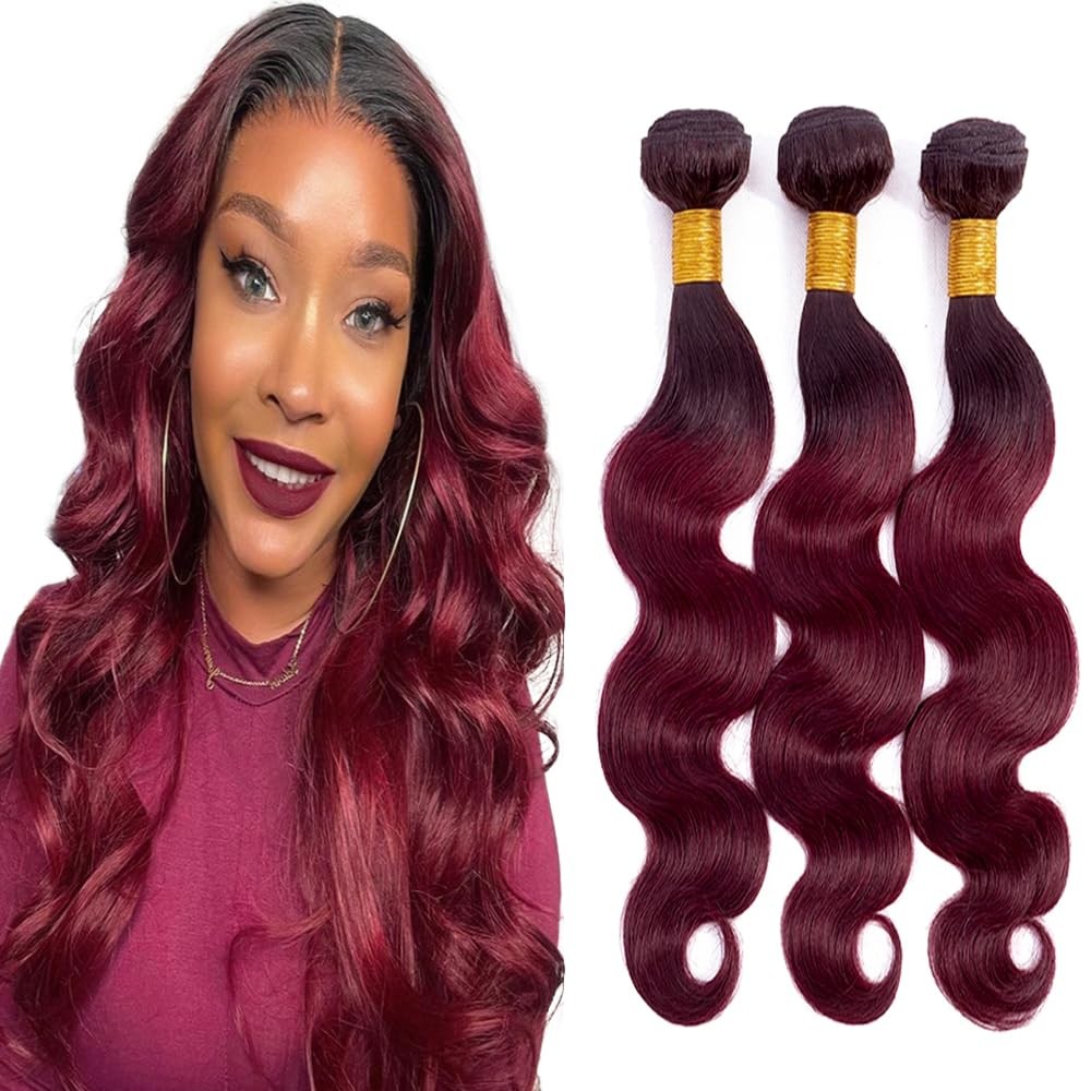 Niciitysi 1B99J Bundles Human Hair Ombre Body Wave Bundles 16 18 20 Inch