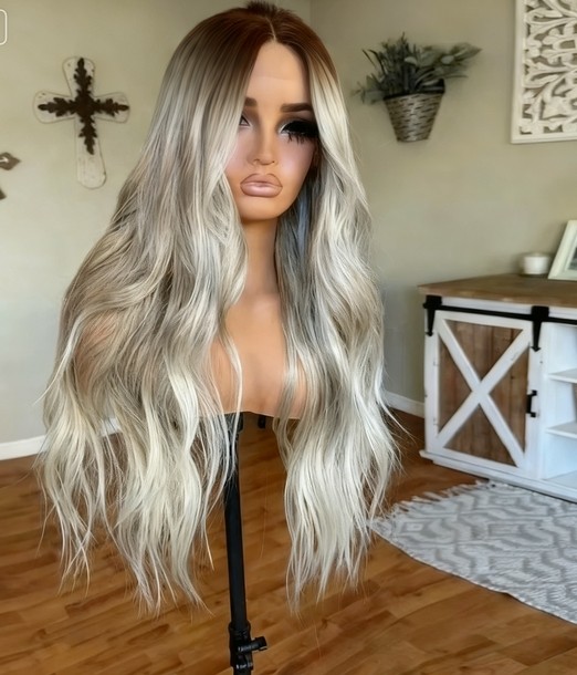 26Inch 13X4 Lace Front Wig Human Hair Ombre Highlight Blonde Wig
