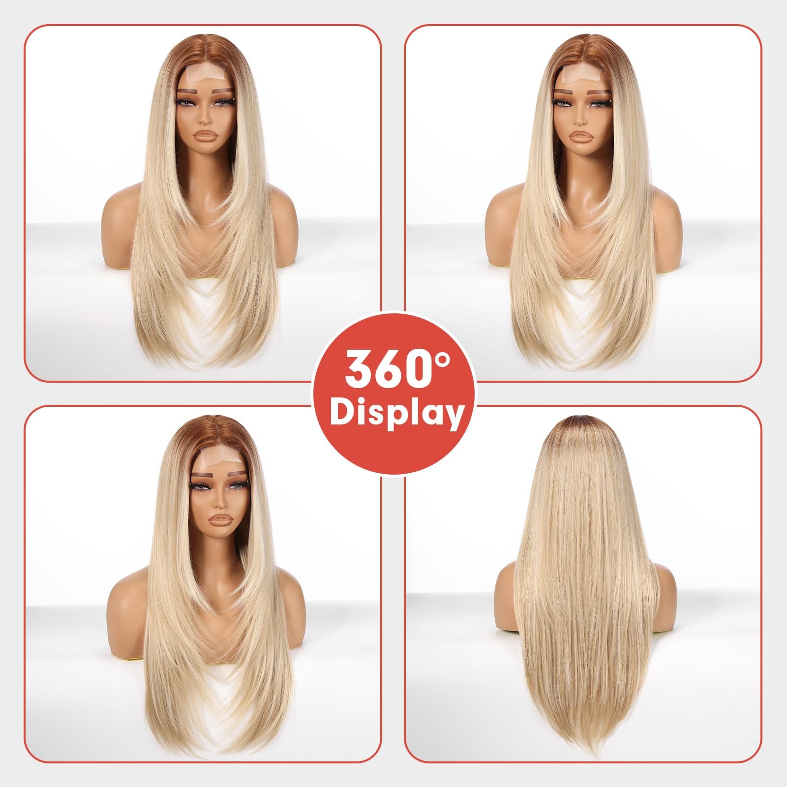 Highlight Blonde Lace Front Wigs For Women lace Hairline Long Straight Layere…