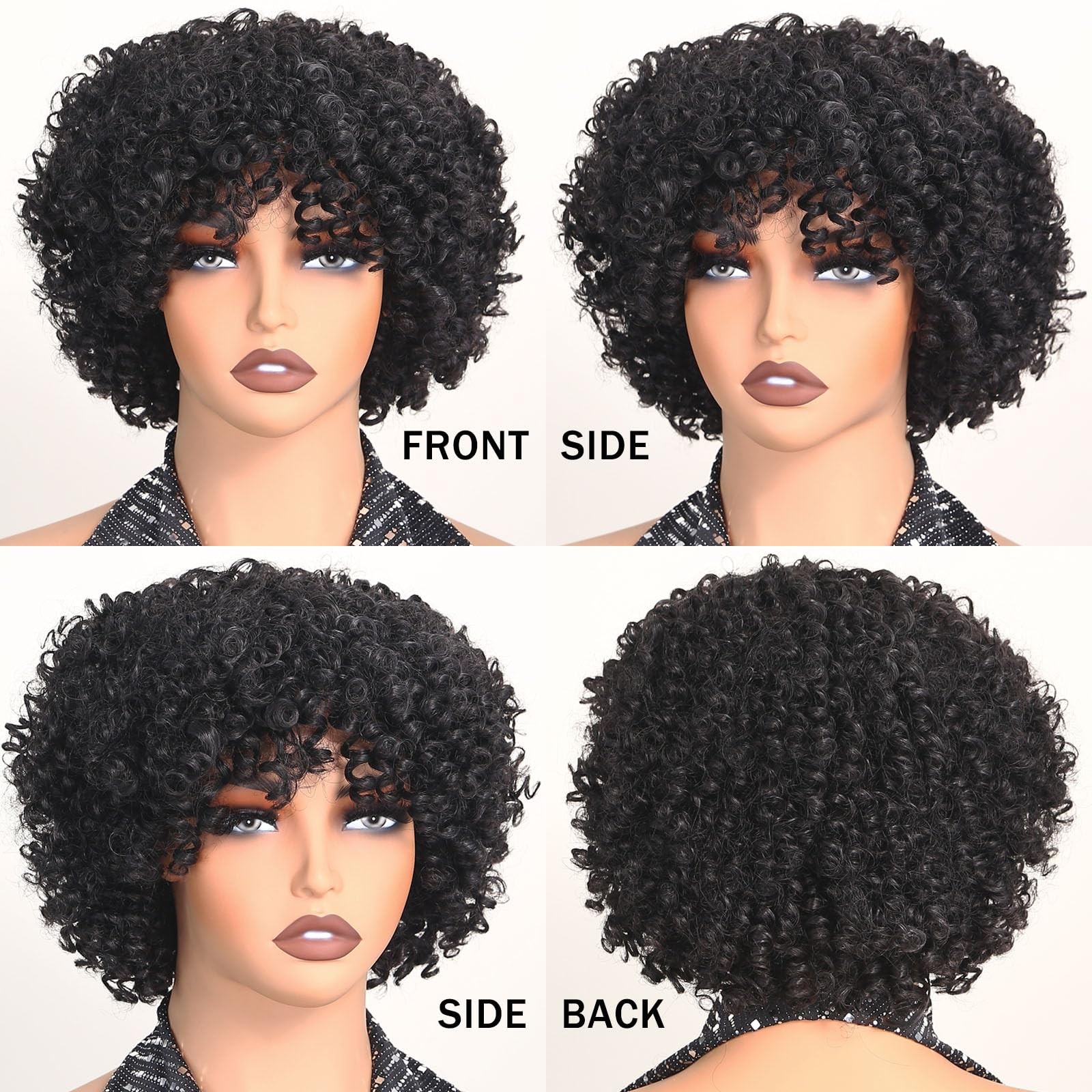 Short Wigs for Black Curly Afro 6 Inch Natural Black Big Bouncy Kinky Curly B…