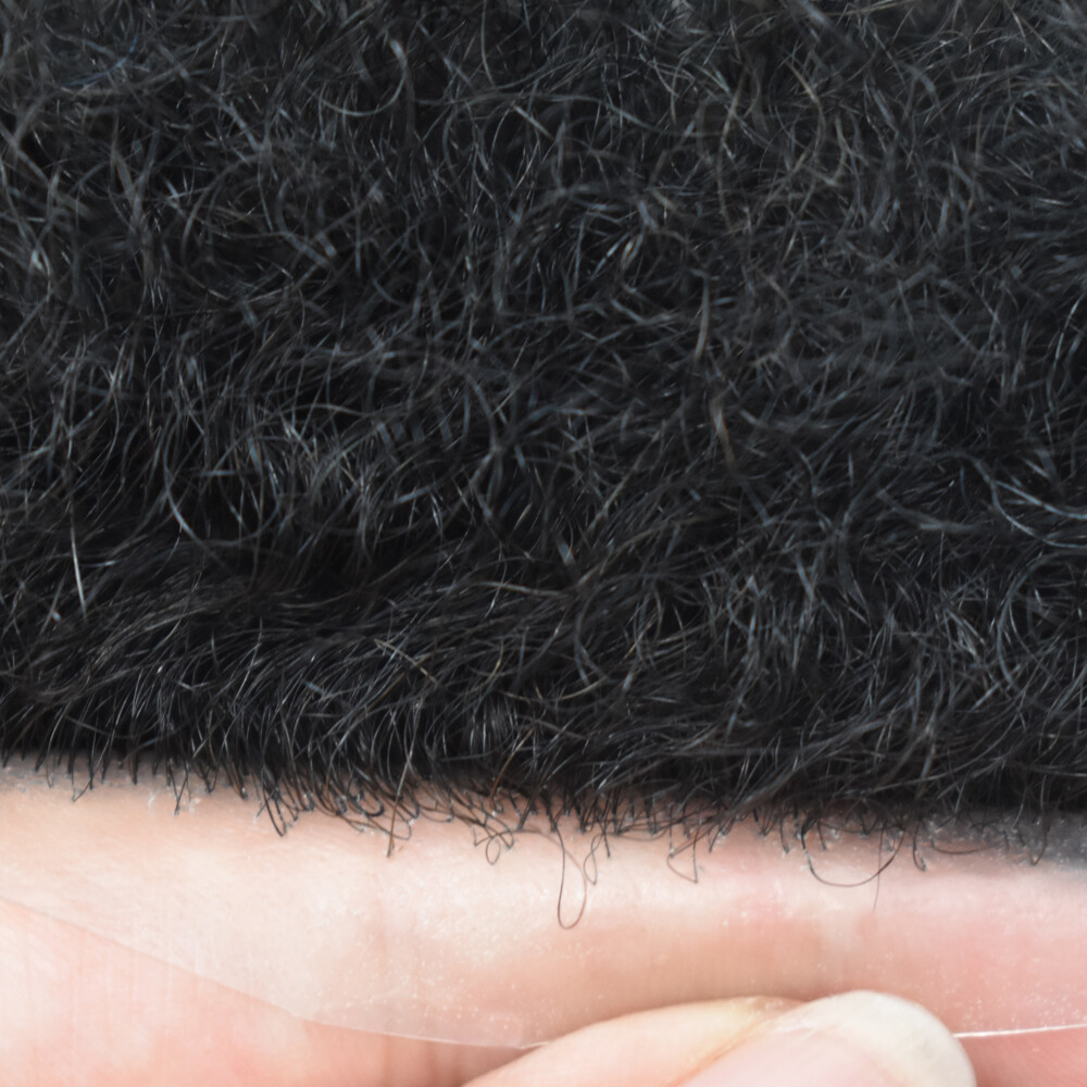 Afro Curly Mens Toupee Full Poly Skin PU Hair System Replacements for Black Men
