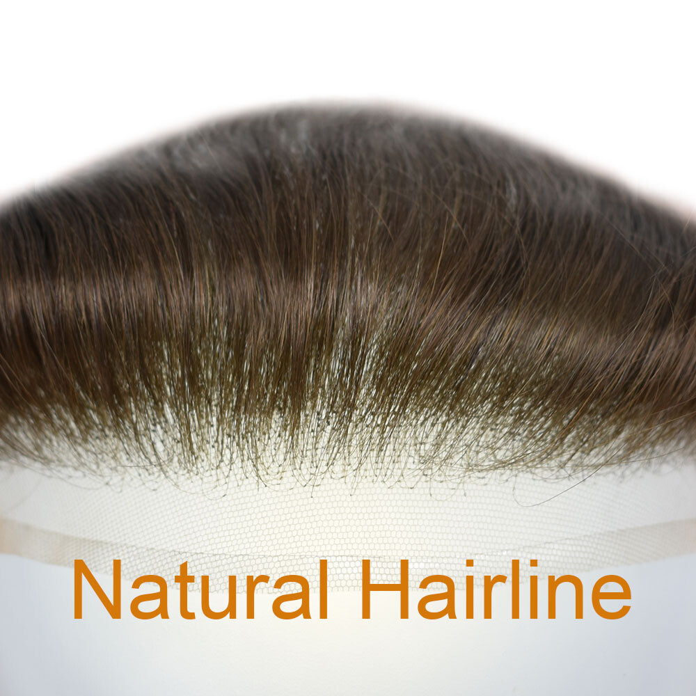Lace Front Skin Mens Frontal Hairpiece for Receding Hairline Human Hair Natural