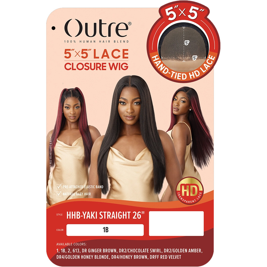 OUTRE HUMAN HAIR BLEND 5X5 LACE CLOSURE WIG – HHB YAKI STRAIGHT 26″