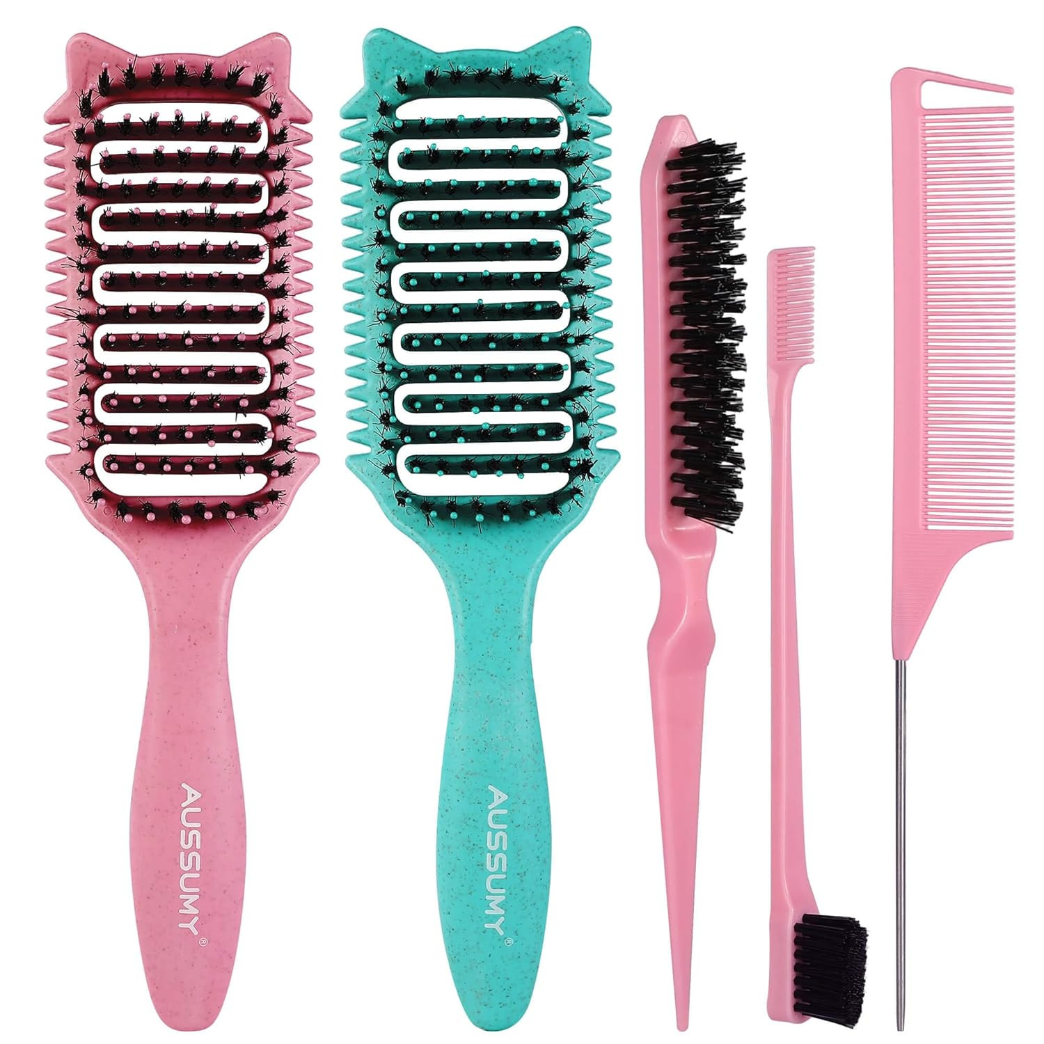 2 Pack Curly Defining & Detangling Brush Emerrald Green + Blush Pink